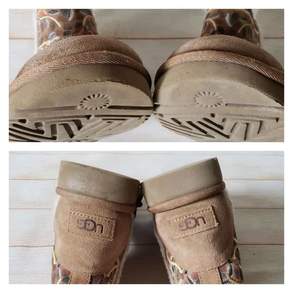 UGG Classic Beauty Mini Suede Embroidered Sheepskin Wool Winter Bootie Size 9